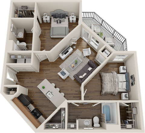 Floor plan for 2 beds, 2 baths, 921 sqft